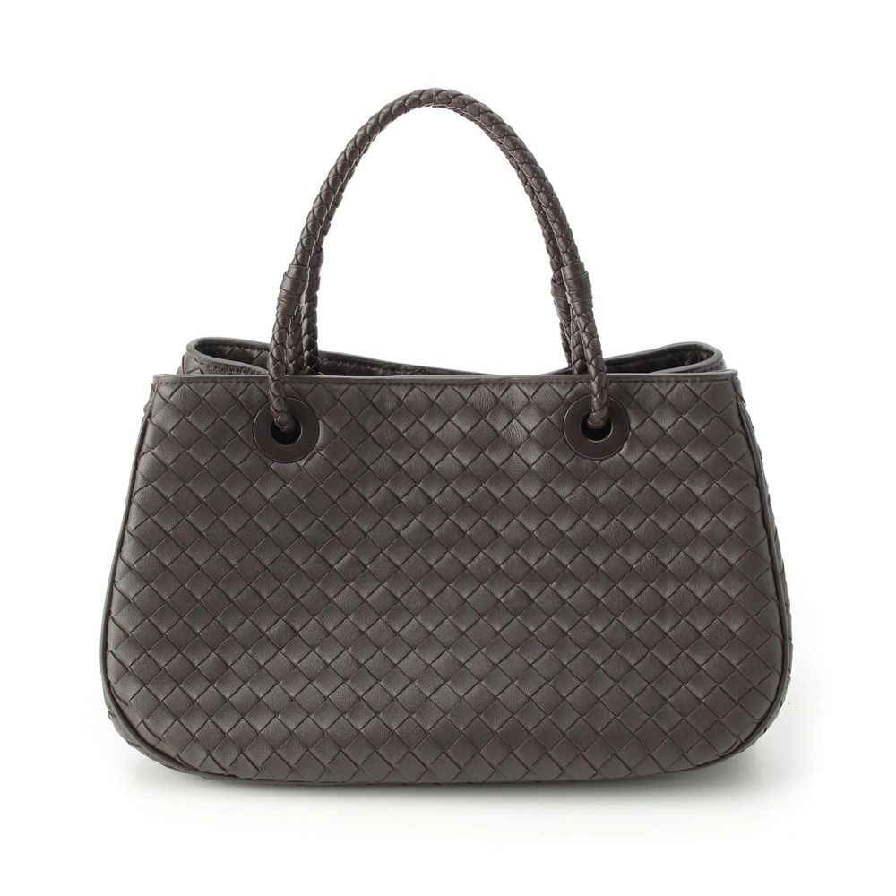 Bottega Veneta Intrecciato Basket Leather Handbag Fondente Dark Brown